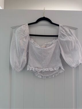 Altar'd State White Smocked Puff Sleeve Crop Top